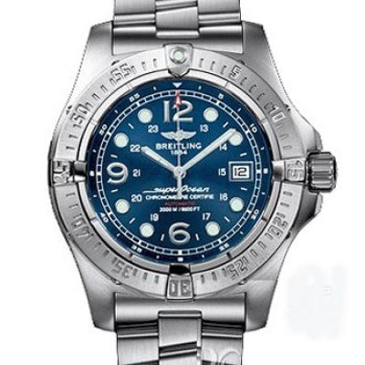 百年灵Breitling 超级海洋系列精钢表壳-蓝色表盘-专业型精钢表链腕表 男士多功能手表
