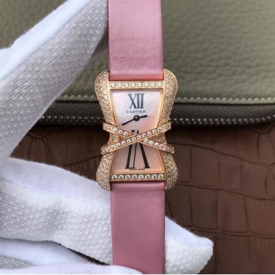 顶级复刻一比一名表卡地亚表 V6卡地亚CARTIER LIBRE系列WJ306014腕表 粉红色绢丝带 女士石英手表