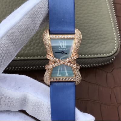 手表手饰搭配卡地亚仿 V6卡地亚CARTIER LIBRE系列WJ306014腕表 蓝色绢丝带 女士石英手表